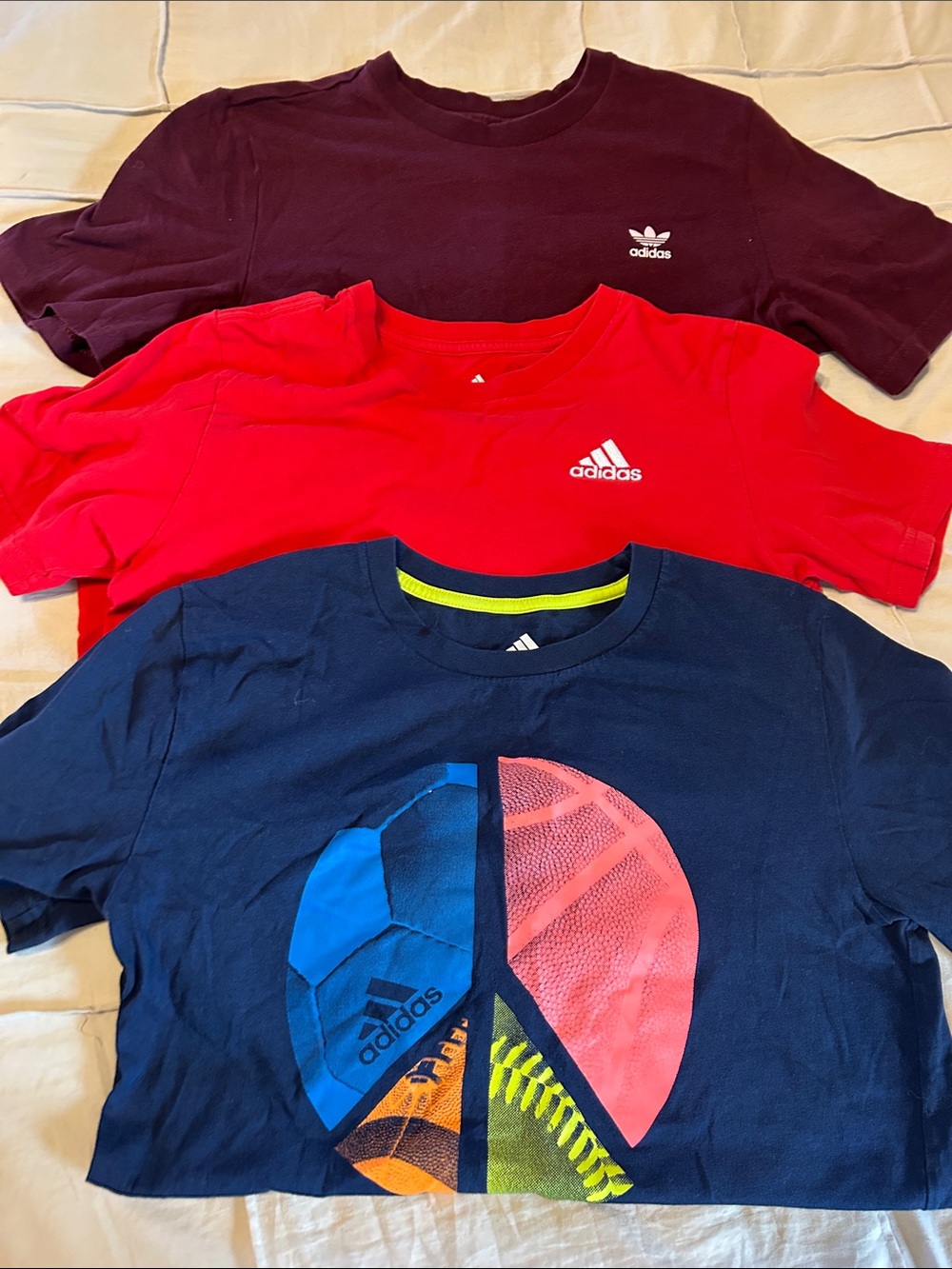 adidas Kids Short Sleeve Tee Set in Navy, Red, Maroon